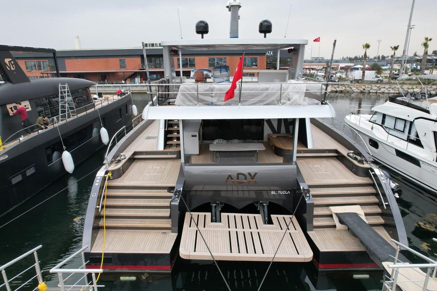 Modern luxury yacht at dock ready for pre-purchase survey