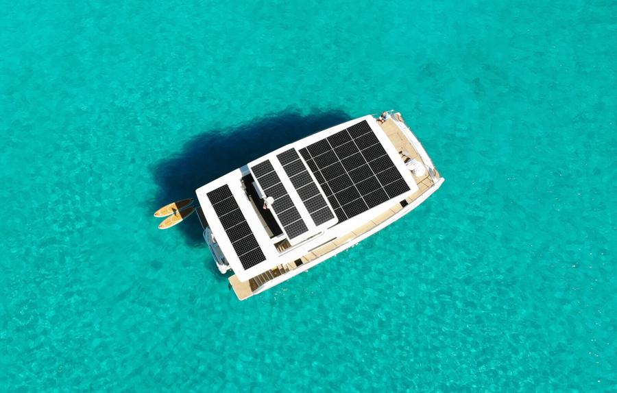Catamaran yacht at anchor for condition survey